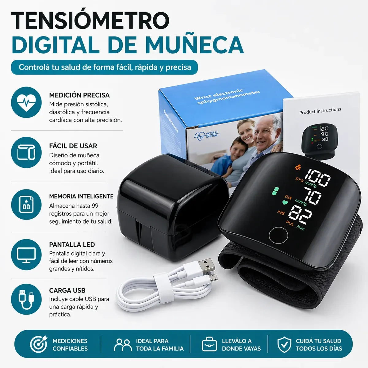 Tensiometro Digital Control total 99.9% Exactitud / Presión alta - Saturación y Glucosa