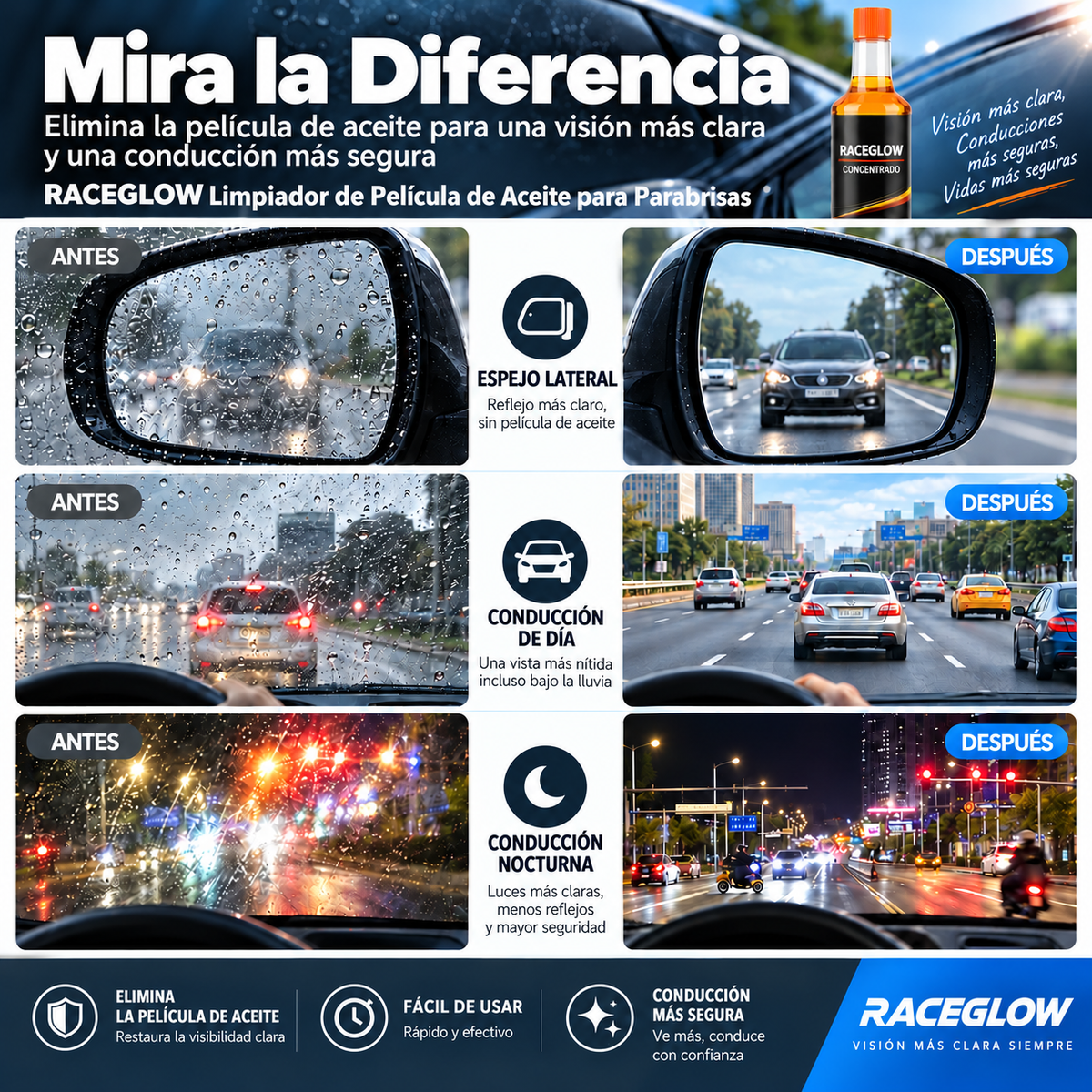 Limpiador RaceGlow - Limpiador Hidrofóbico de cristales y parabrisas