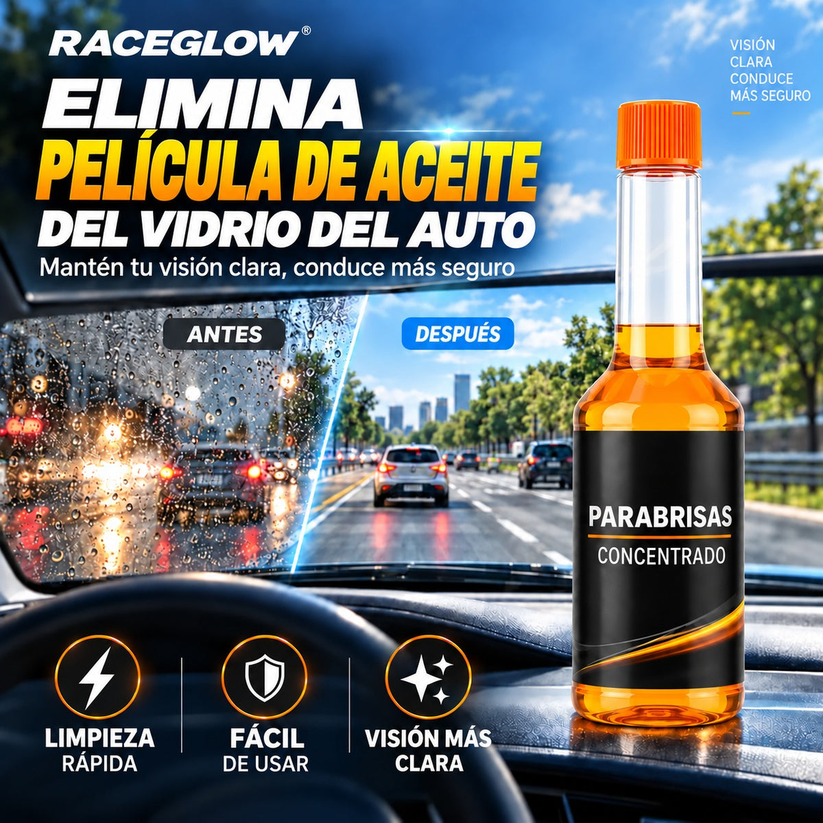 Limpiador RaceGlow - Limpiador Hidrofóbico de cristales y parabrisas